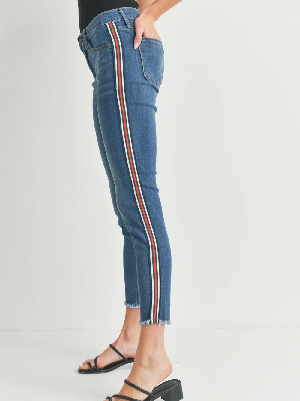 Blue Jeans Skinny Stripe with Frayed Hem